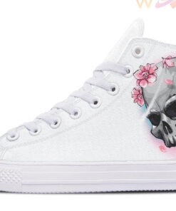 skull and pink petal high top canvas shoes