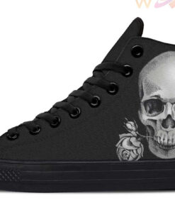 skull and rose high top canvas shoes