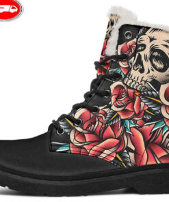skull and rose soiree faux fur leather boots