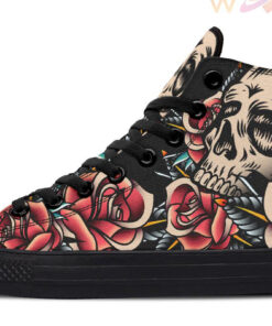 skull and rose soiree high top canvas shoes