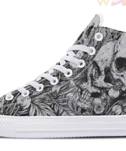 skull art grey high top canvas shoes