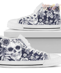 skull floral beautiful unisex high top canvas shoes