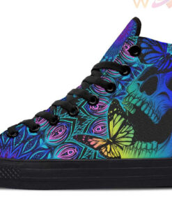 skull mandala butterfly high top canvas shoes