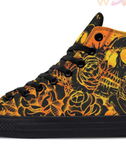 skull mandala orange high top canvas shoes