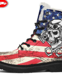 skull piston faux fur leather boots
