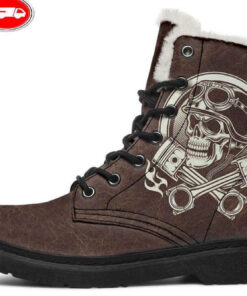 skull rider piston faux fur leather boots