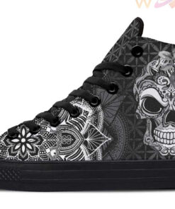 skull rose mandala high top canvas shoes