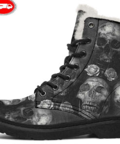 skull rose vintage faux fur leather boots 1