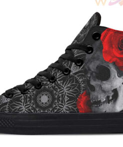 skull roses and mandala art high top canvas shoes