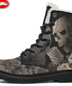 skull singer faux fur leather boots