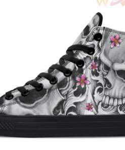 skull waves pink flowers high top canvas shoes