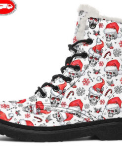 skull white faux fur leather boots