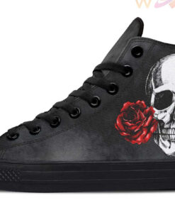 skull with a rose high top canvas shoes
