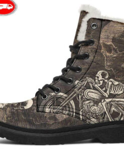 skully wood faux fur leather boots