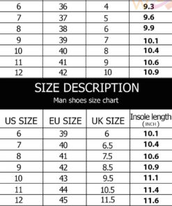 sneaker size chart