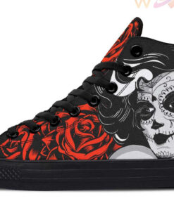 sugar skull cat women high top canvas shoes