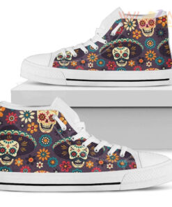 sugar skull maxican pattern unisex high top canvas shoes