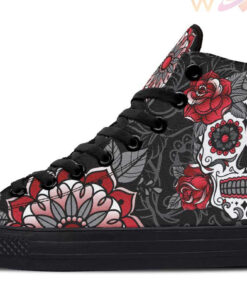 sugar skull rose art tattoo high top canvas shoes