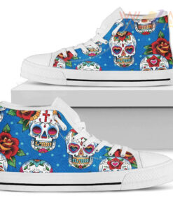 sugar skull rose pattern unisex high top canvas shoes