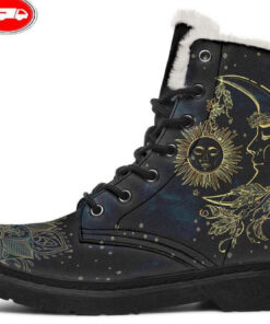 sun and moon faux fur leather boots