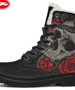 tattoo skull faux fur leather boots