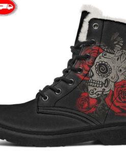 tattoo sugar skull faux fur leather boots