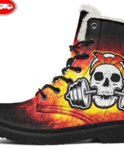 the rage lady gym skull faux fur leather boots