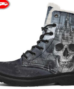 the skull castle faux fur leather boots