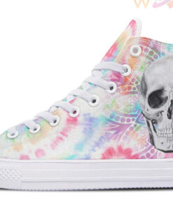 tie dye skull and mandala high top canvas shoes