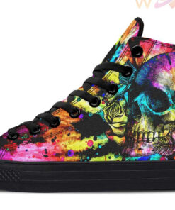 tie dye skull and rose high top canvas shoes