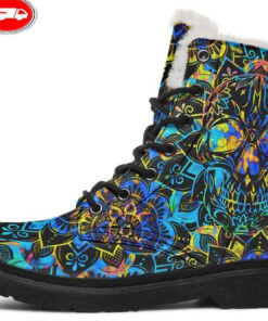 tie dye skull faux fur leather boots