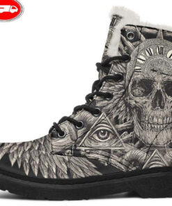 time is running out skull faux fur leather boots