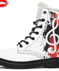 treble clef abstract faux fur leather boots