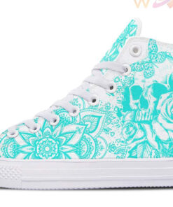 turquoise skull art high top canvas shoes