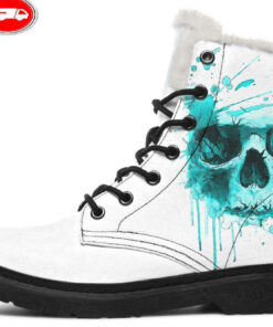 turquoise splash skull faux fur leather boots
