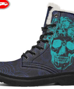 turquoise sugar skull faux fur leather boots