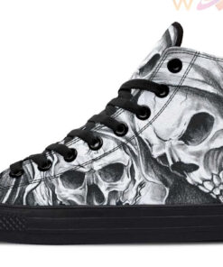 two skull art high top canvas shoes