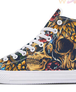 two skull tattoo high top canvas shoes