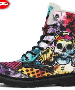 urban lady gym skull faux fur leather boots
