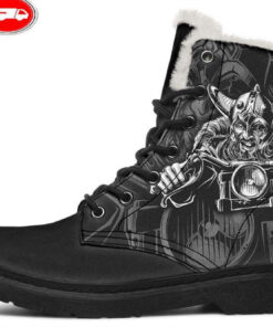 viking rider faux fur leather boots