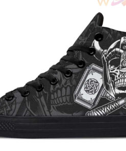 viking skull with hammers high top canvas shoes
