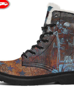 vintage flag rusty chopper skull faux fur leather boots 1