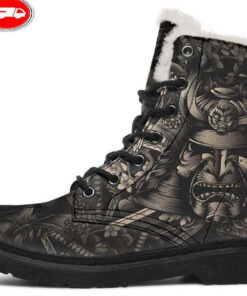 vintage kabuto mask faux fur leather boots 1