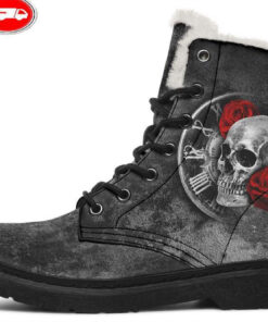 vintage roman clock faux fur leather boots 1