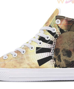 vinyl record and skull high top canvas shoes