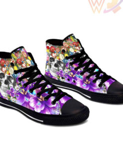 violet flower skull high top shoes