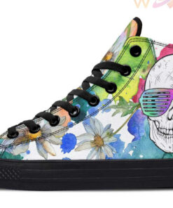 watercolor cartoon skull high top canvas shoes