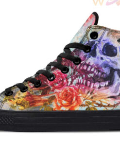 watercolor skull and butterfly high top canvas shoes