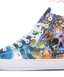watercolor skull art high top canvas shoes