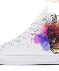 watercolorful skull and flowers high top canvas shoes